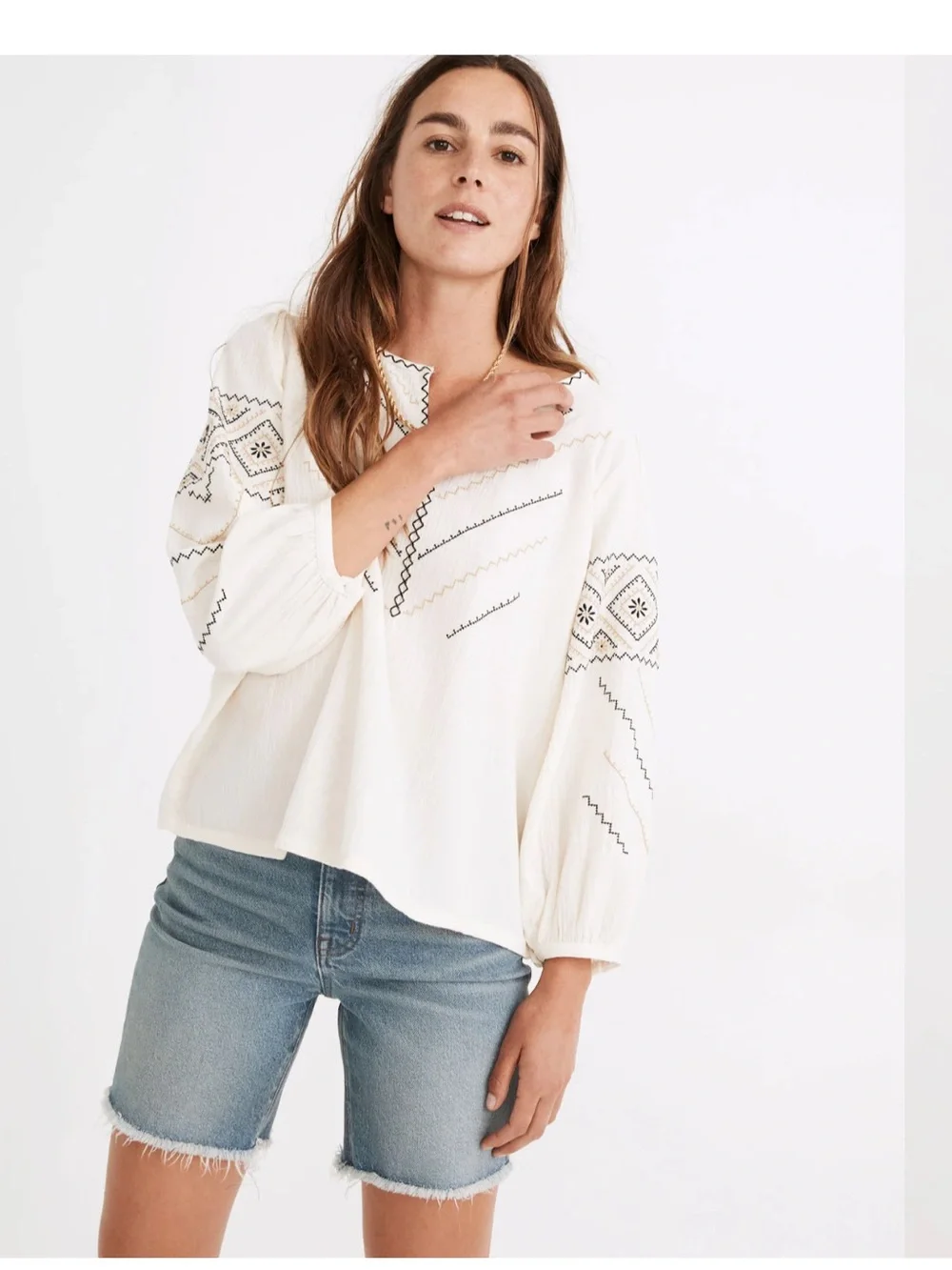 Madewell Embroidered Peasant Top